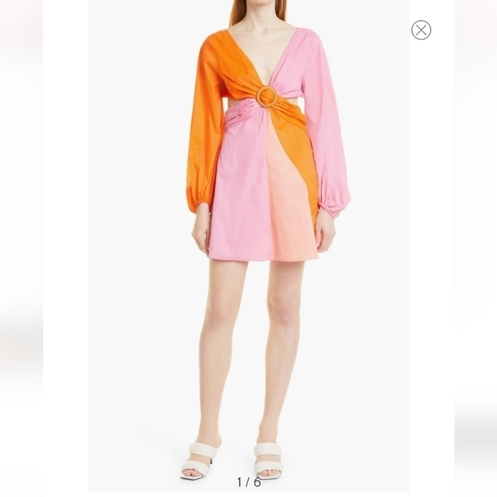 Staud Gulf A-Line Cutout Dress in TANGERINE/ GRAPEFRUIT/ PETAL Size 4 - Picture 7 of 12